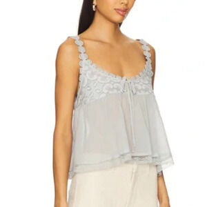 Free People Women's Stevie Lace-Trim Sleeveless Tank Top Large Blue NWT